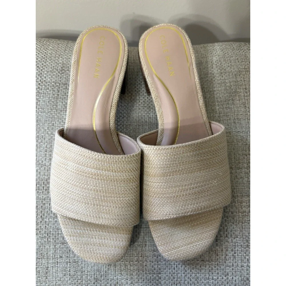 Cole Haan Calli‎ Beige Block Heel Slide Sandals Women's Size 9b